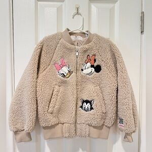 EUC H&M Kids Disney Minnie Mouse Beige Fleece Bomber Jacket Size US 5T/6